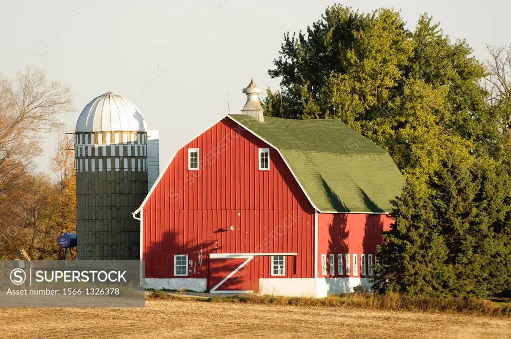 Farmyard and barn near Shakopee, Minnesota, USA.