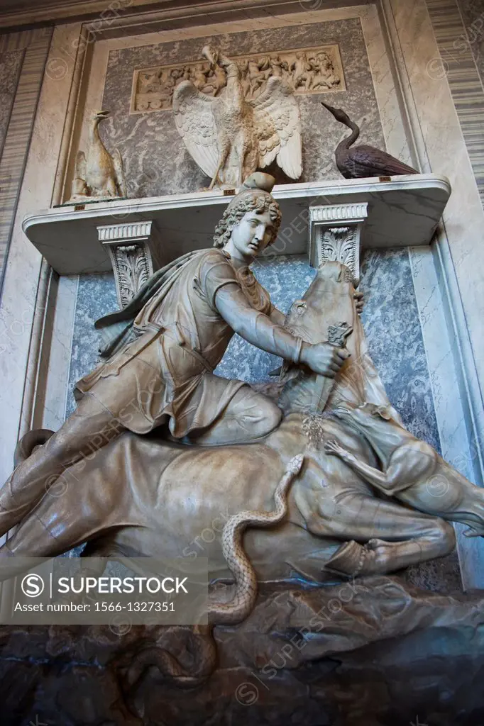 Tauroctony: Mithras slaying the bull. Animals Hall. Vatican Museum, Vatican City, Rome, Lazio, Italy