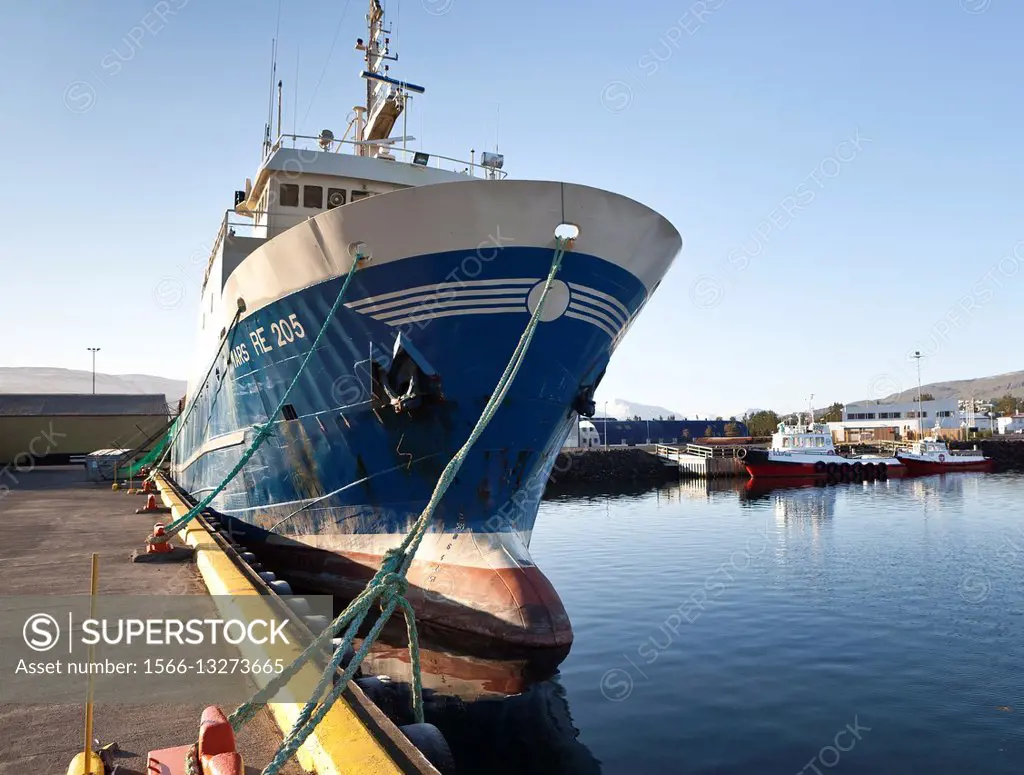 Fishing Trawler docked in Akureyri Harbor, Akueryri, Iceland.