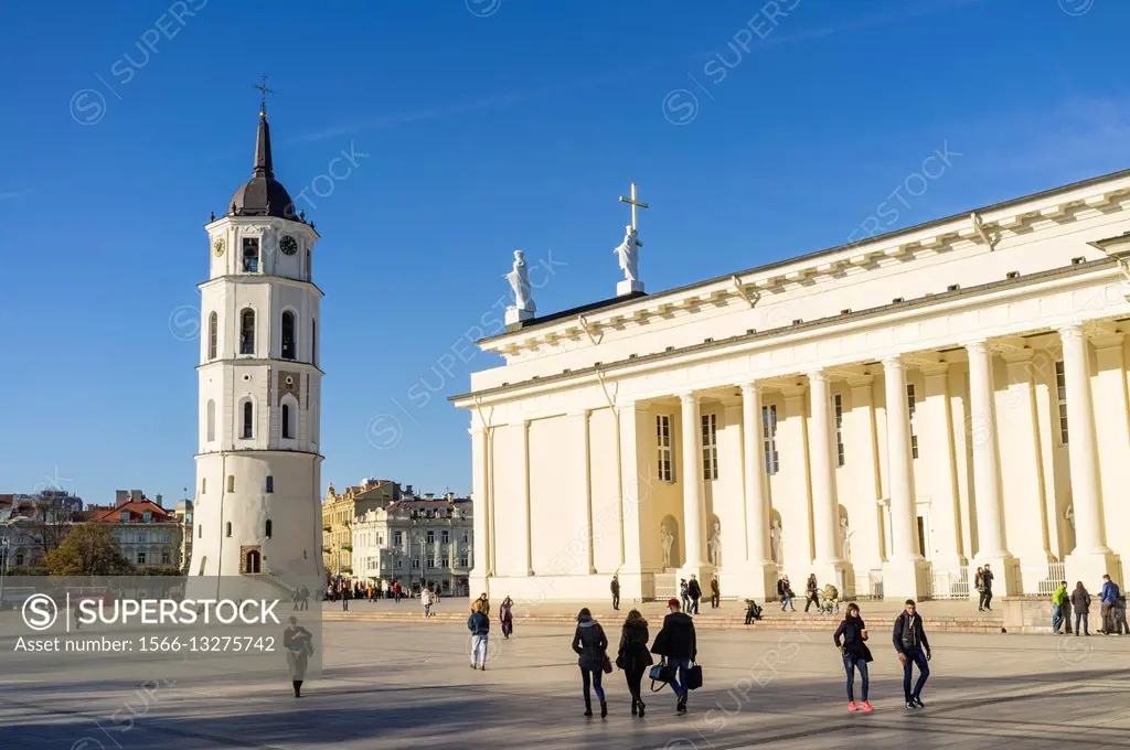 Vilnius Cathedral and belfry at Cathedral Square, Vilnius, Lithuania, Europe.