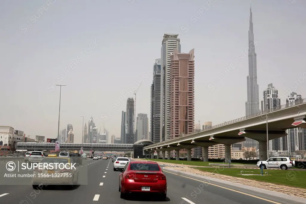 United Arab Emirates (UAE), Dubai, on Highway E11 also named Sheikh Zayed Road, which link Abu Dabi to Dubai built in1971, Burg Khalifa