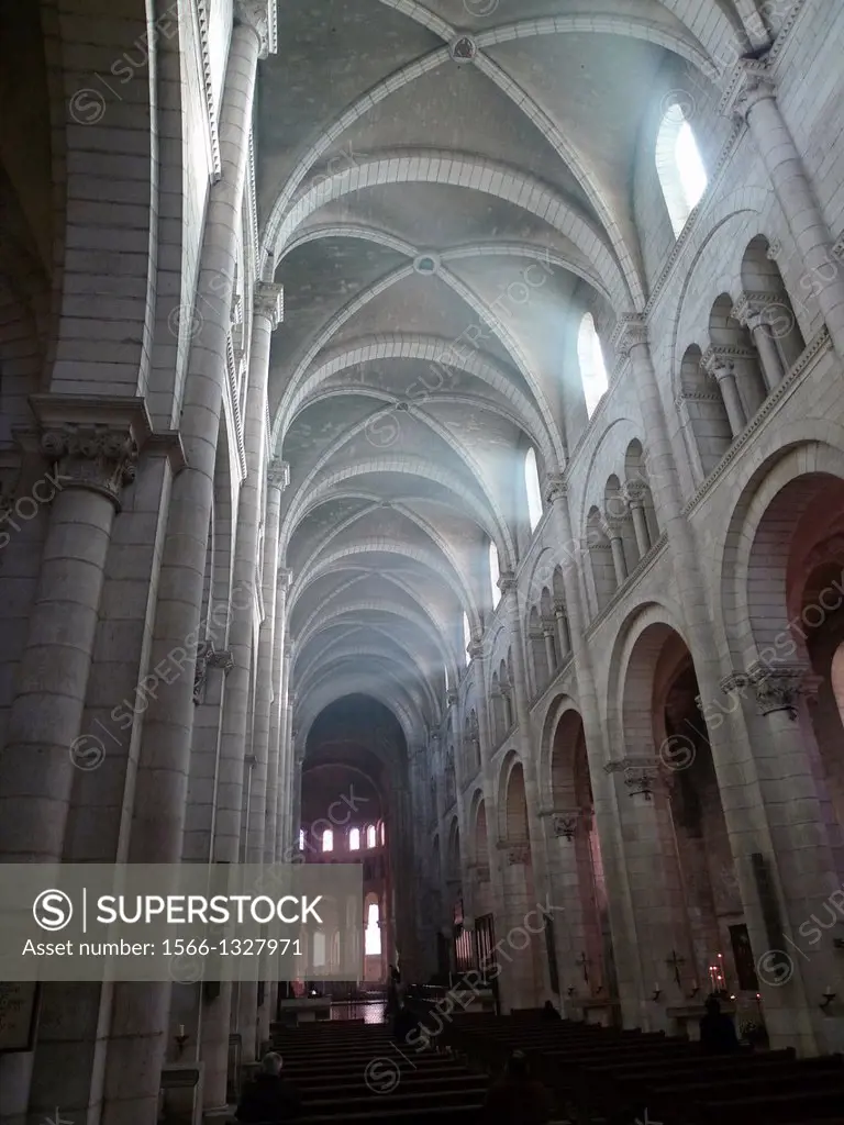 France, Centre, department of Indre, benedictin abbey of Notre-Dame de Fontgombault depending on Solesmes abbey, sunday mass with gregorian songs in t...