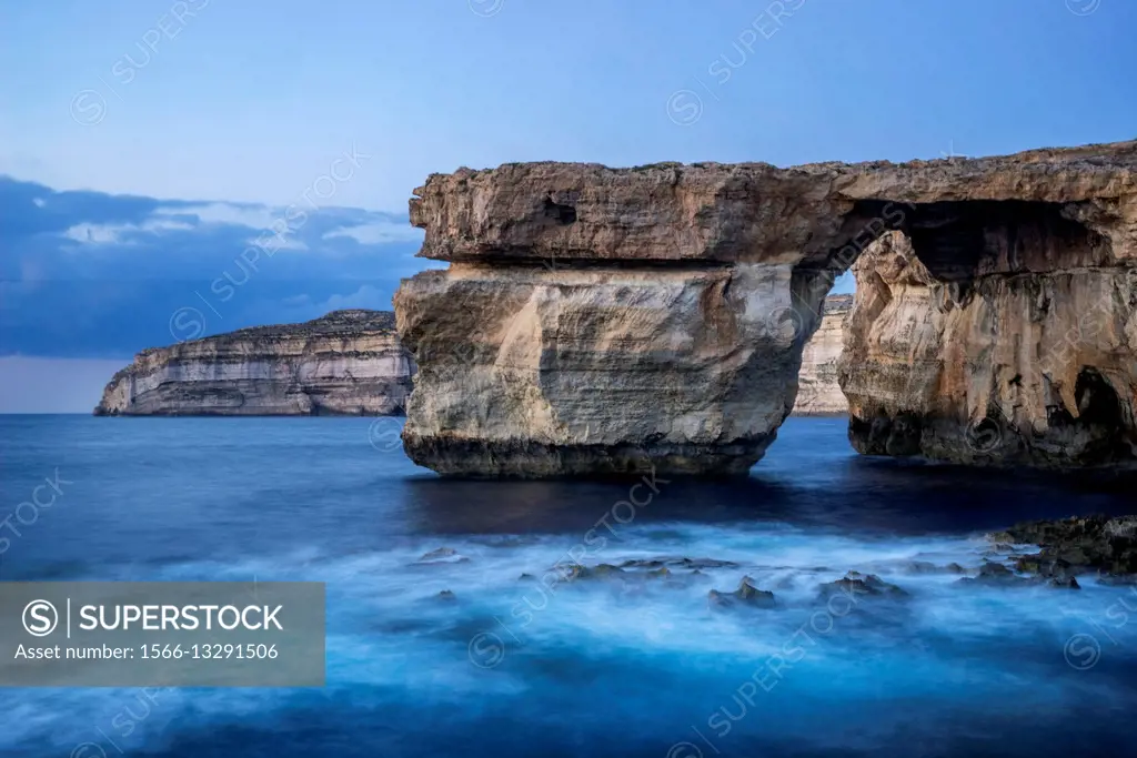 Malta, Gozo. Seascape at Azure Window natural arch, near St Lawrence.