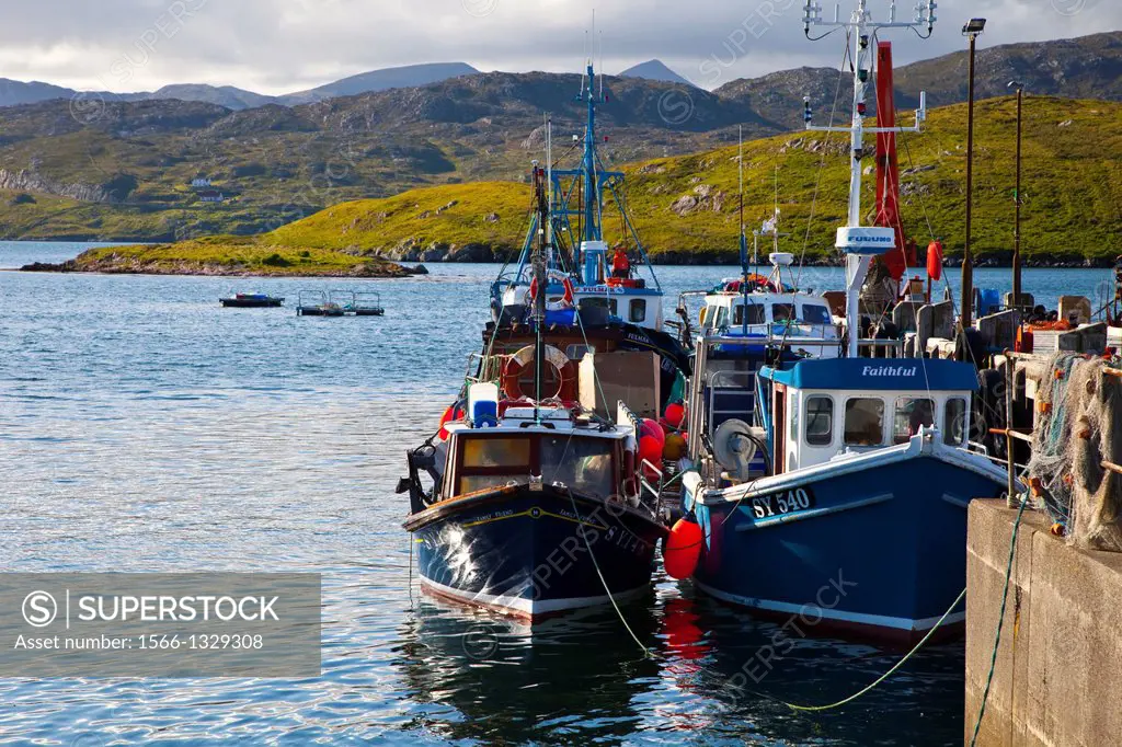 Harbour of Scalpay Scalpaigh Island nearby North Harris Island. Outer Hebrides. Scotland, UK.