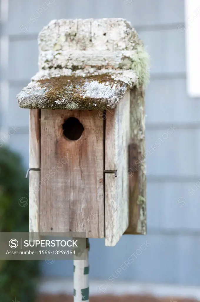 A bird house in the front yard of a home. Birmingham, Alabama, USA