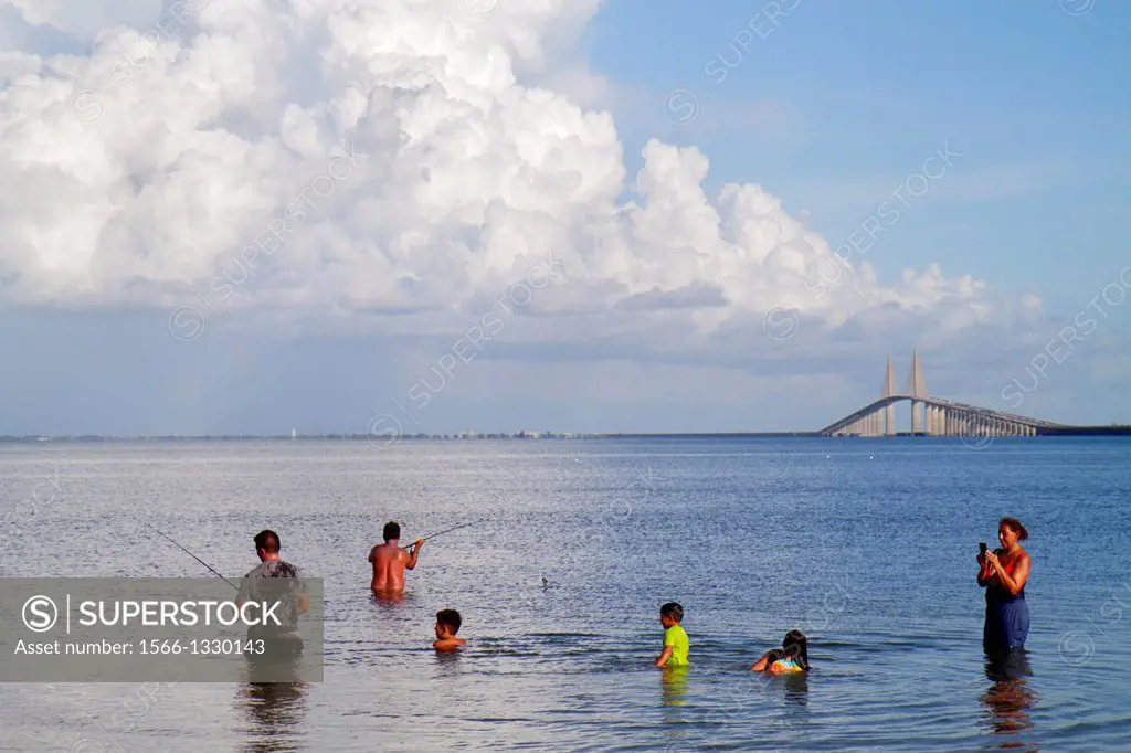 Florida, Tampa Bay, Saint St. Petersburg, Sunshine Skyway Bridge, Hispanic, family, fishing, swimming, man, father, boy, son, woman, mother, girl, dau...