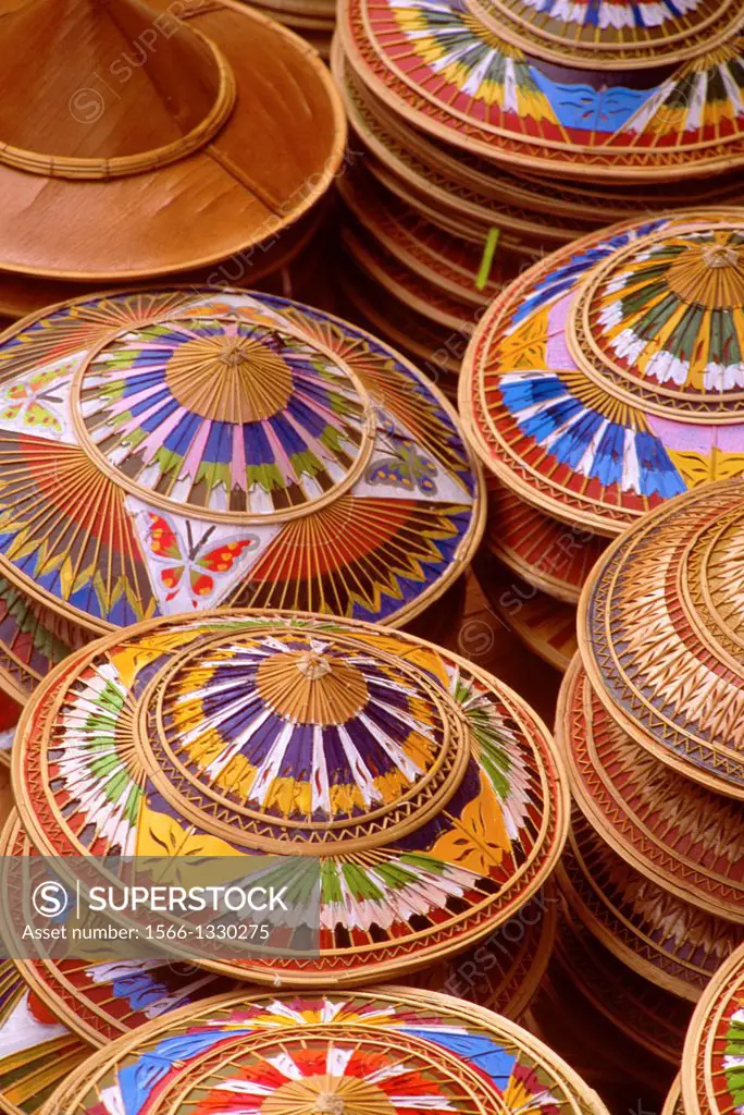 Painted coco fiber hats for sale, Thailand