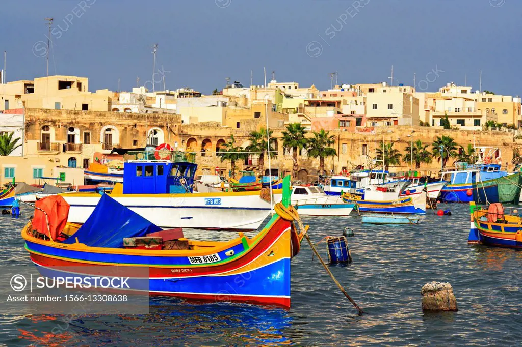 Fishing boats at Marsaxlokk harbor Malta.