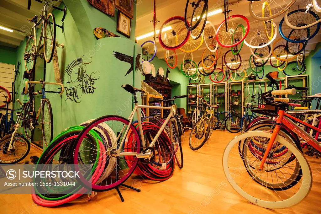 restored bike shop, Palma, Majorca, Balearic Islands, Spain