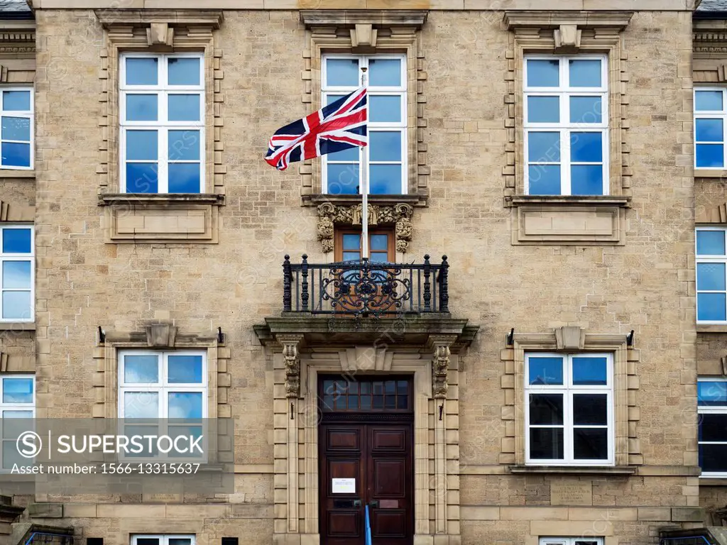 Union Flag Flying at the Town Hall Shipley West Yorkshire England.