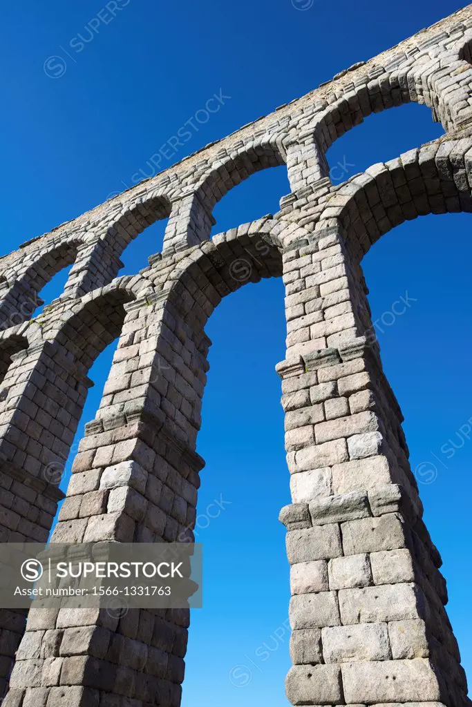 view of the aqueduct of Segovia, Castilla Leon, Spain.