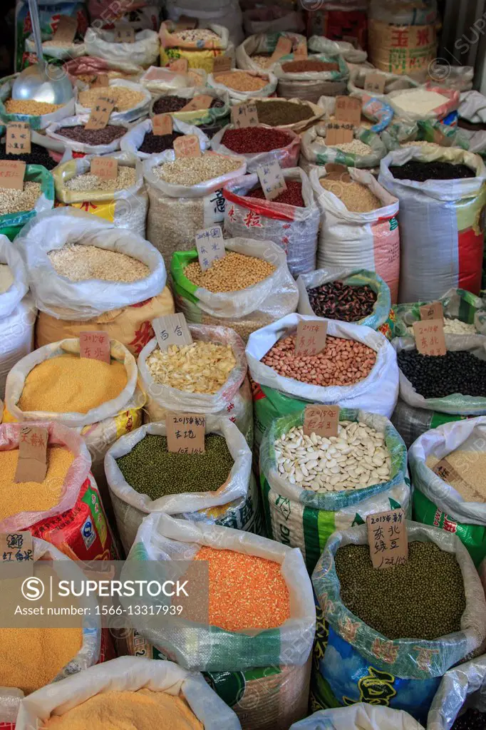 Spices for sale in a traditional market of kunming in China.