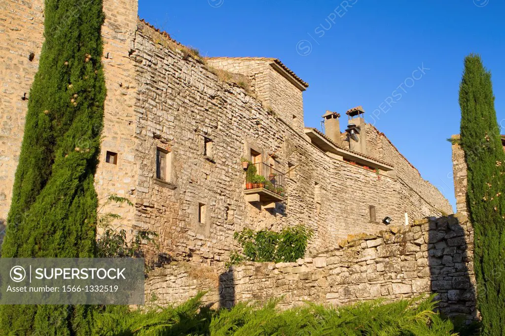 Church tower of Montfalcó Murallat, a extremly small medieval and fortified village. Segarra. Lleida province. Spain.