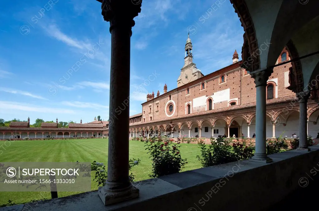 Italy, Lombardy, Certosa di Pavia, Carthusian Monastery of Pavia, Cloister.