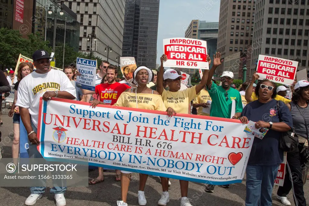 Detroit, Michigan - Advocates of universal health care join a march commemorating the 50th anniversary of Dr. Martin Luther King Jr.'s 1963 ""Walk to ...