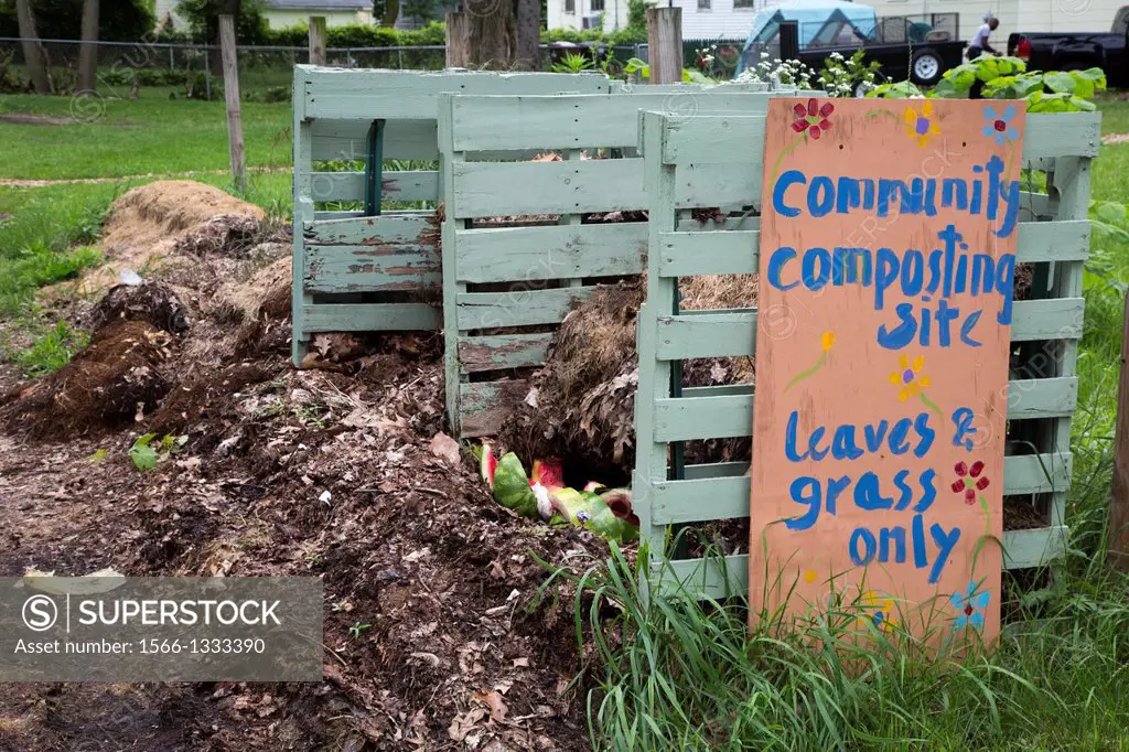 Detroit, Michigan - A community composting site in the Brightmoor neighborhood. Brightmoor is one of the most distressed parts of Detroit, but its vac...