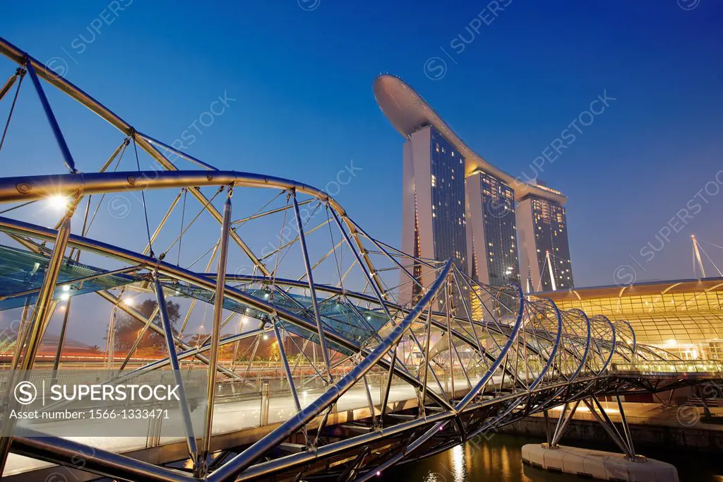 Helix Bridge and Marina Bay Sands Hotel, Singapore.