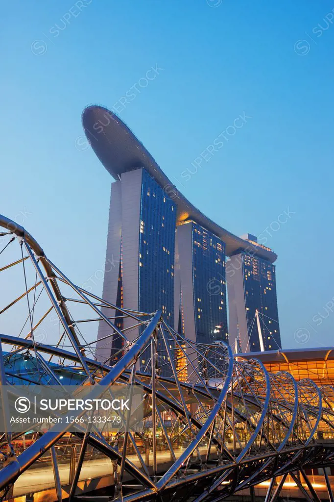 Helix Bridge and Marina Bay Sands Hotel, Singapore.