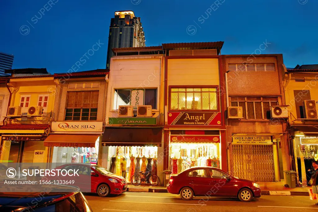 Arab Street at night. Kampong Glam ethnic quarter, Singapore.