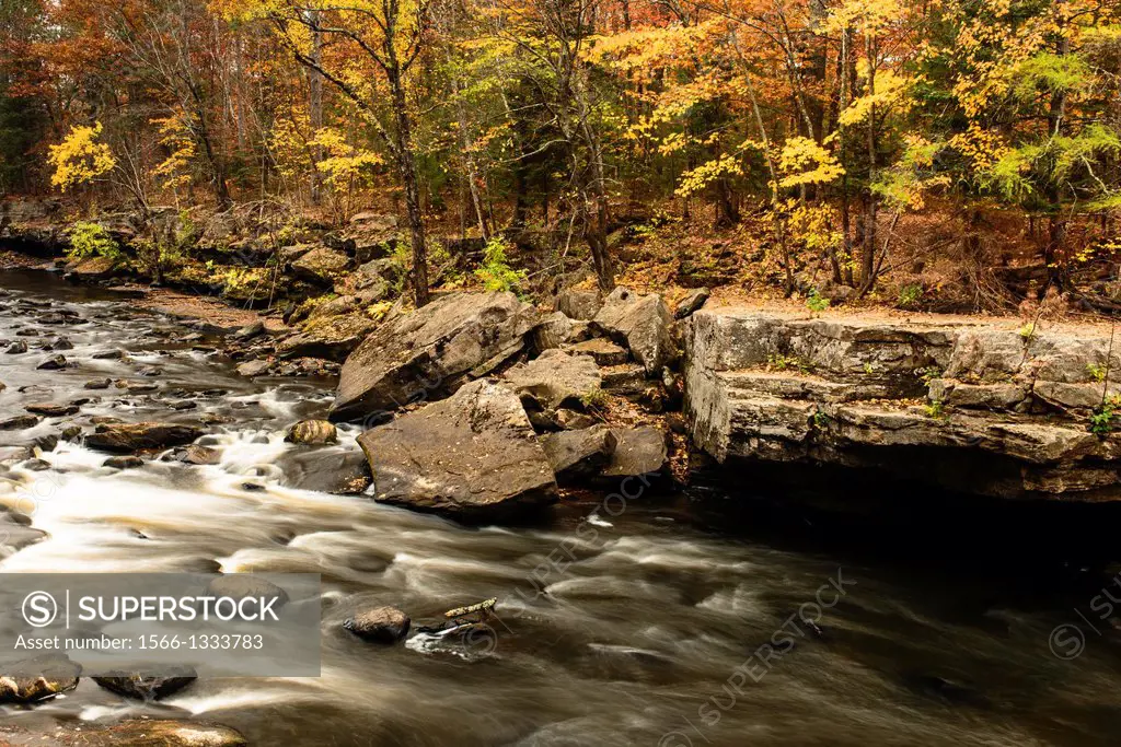 The Kettle River flowing through Banning State Park in Autumn.