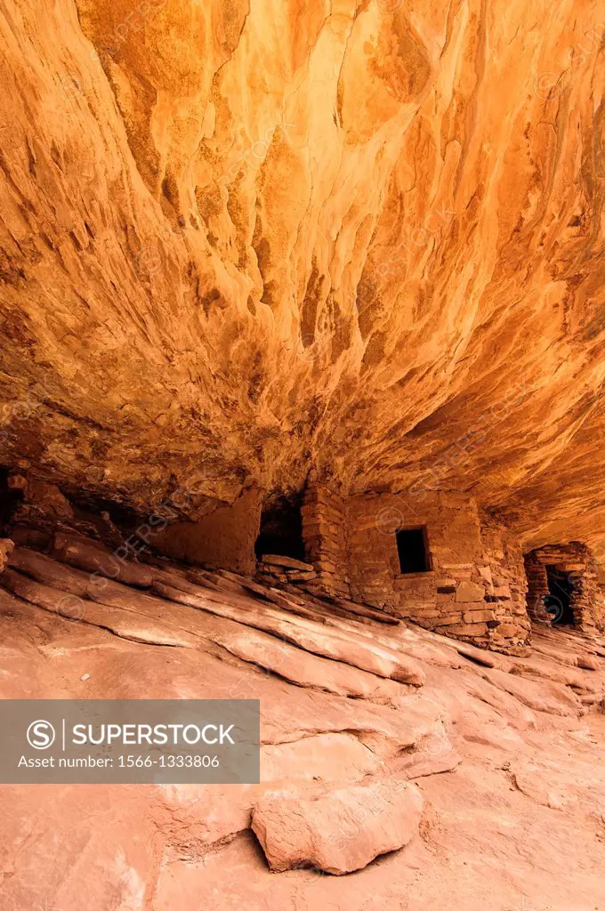 Anaszi House on Fire Ruin, located in Mule Canyon on the Colorado Plateau, Utah is a remote untouched ruin that appears to have flames shooting from t...