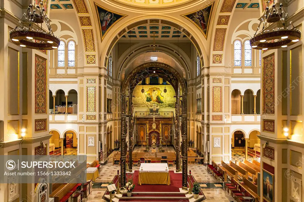 Interior, The Memorial Church of the Holy Sepulchre, Franciscan Monastery of the Holy Land in America, Washington DC, USA.