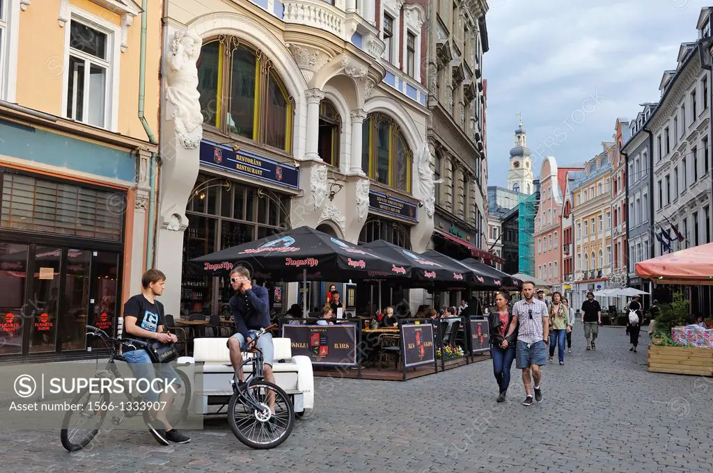 pedicabs in the Tirgonu street, Old Town, Riga, Latvia, Baltic region, Northern Europe.