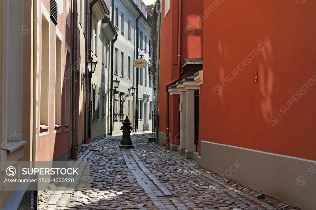 Troksnu narrow street near the Parliament, Riga, Latvia, Baltic region, Northern Europe.