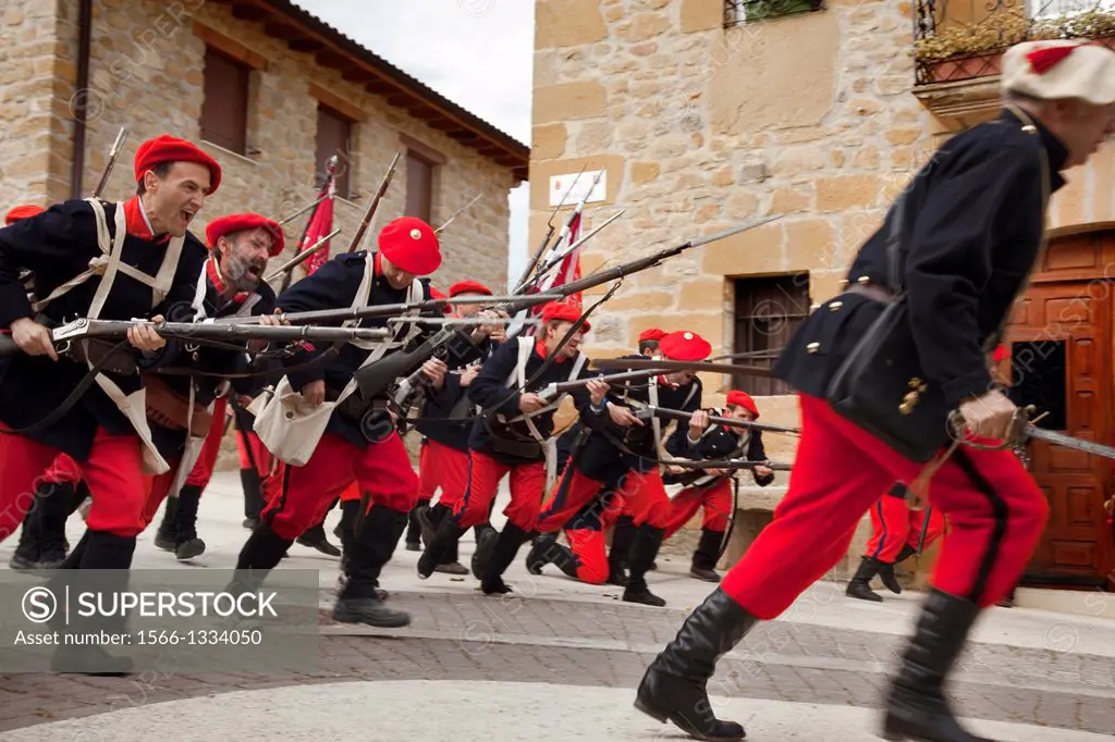 The battle of Lacar. Lacar, Navarre, Spain. Carlists battle.