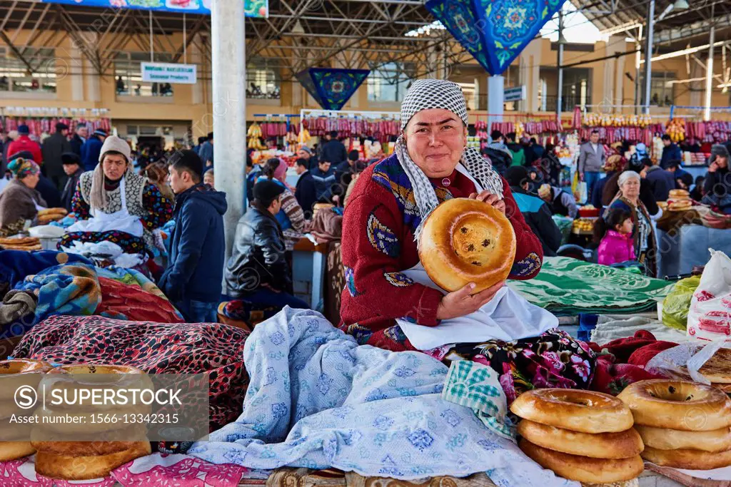 Uzbekistan, Samarkand, Unesco World Heritage, Siab bazaar, Uzbek bread.