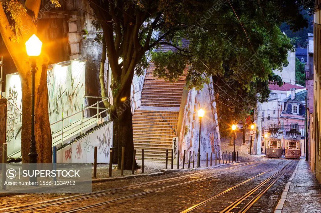 The Gloria Funicular, Lisbon, Portugal, Europe.
