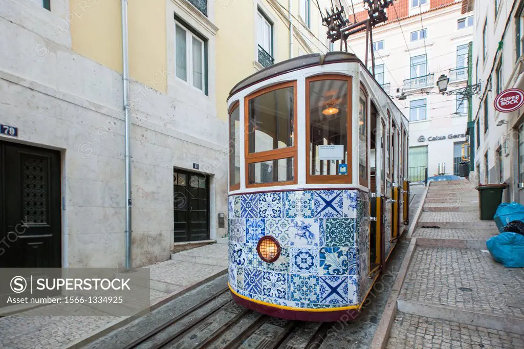 The Bica Funicular, Lisbon, Portugal, Europe.