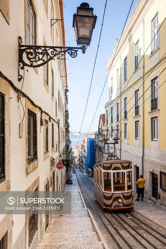 The Bica Funicular, Lisbon, Portugal, Europe.