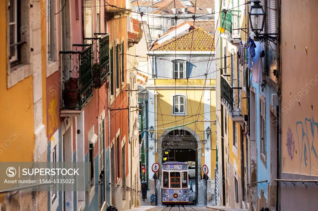 The Bica Funicular, Lisbon, Portugal, Europe.