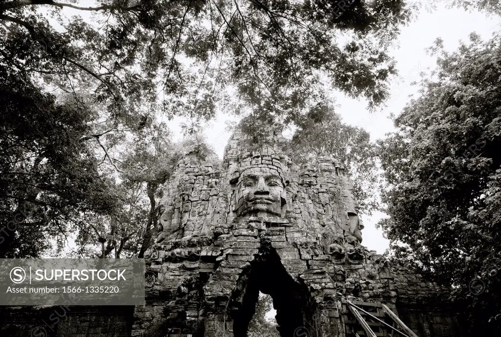 West Gate at Angkor Thom of The Temples of Angkor in Siem Reap in Cambodia in Southeast Asia Far East.