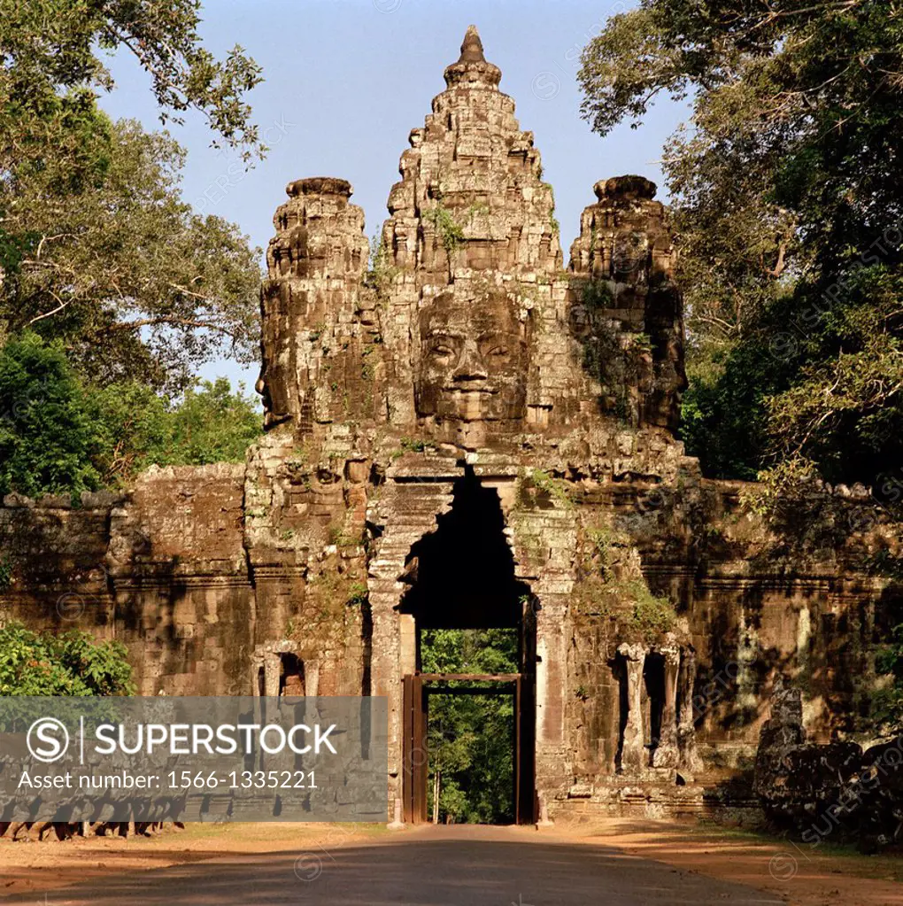Victory Gate at Angkor Thom of The Temples of Angkor in Siem Reap in Cambodia in Southeast Asia Far East.