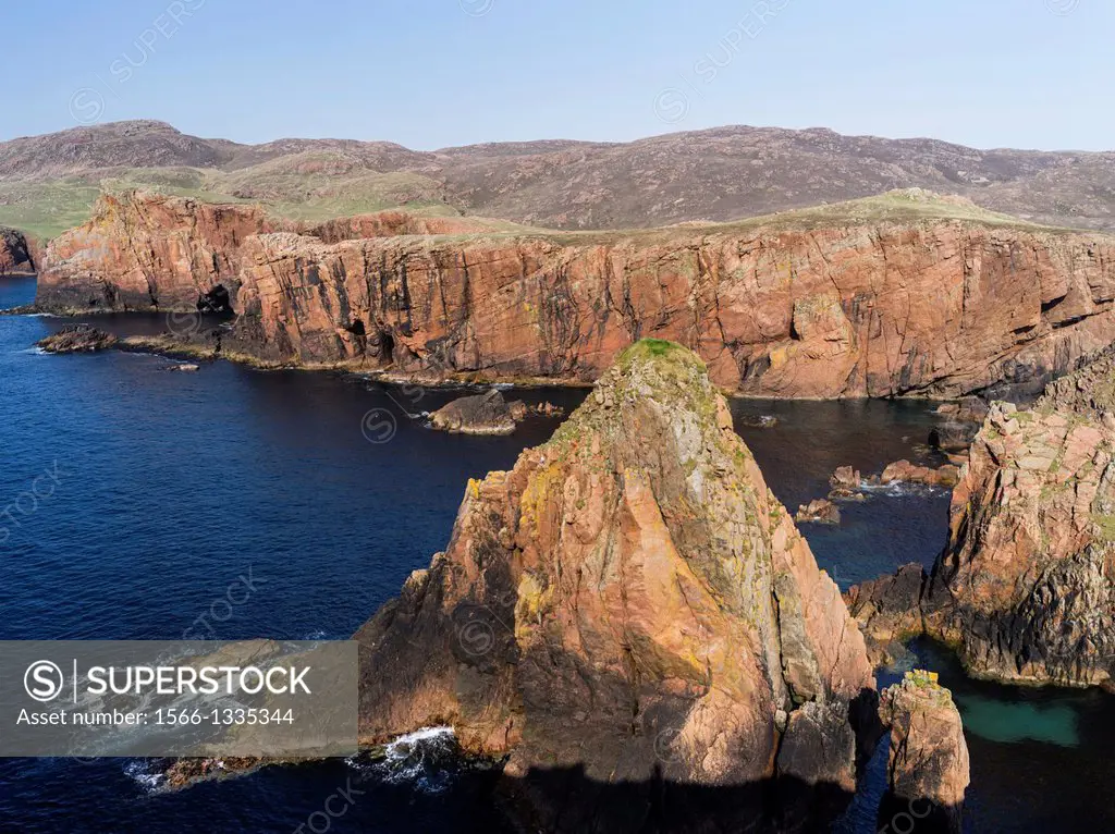 Muckle Roe, a small island of the Shetland Islands. Muckle Roe (big red isle) is famous for the red, unspoilt granite cliffs and beaches. europe, cent...