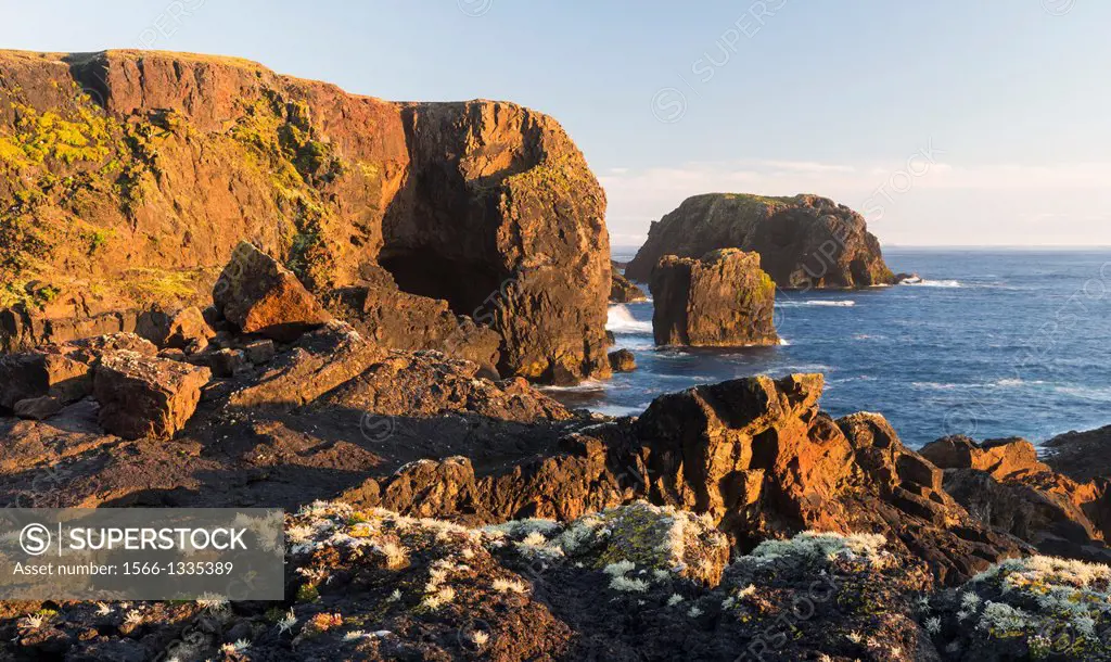 Landscape on the Eshaness peninsula. The famous cliffs and sea stacks of Eshness, a major attraction on the Shetland Islands. the cliffs are a major p...