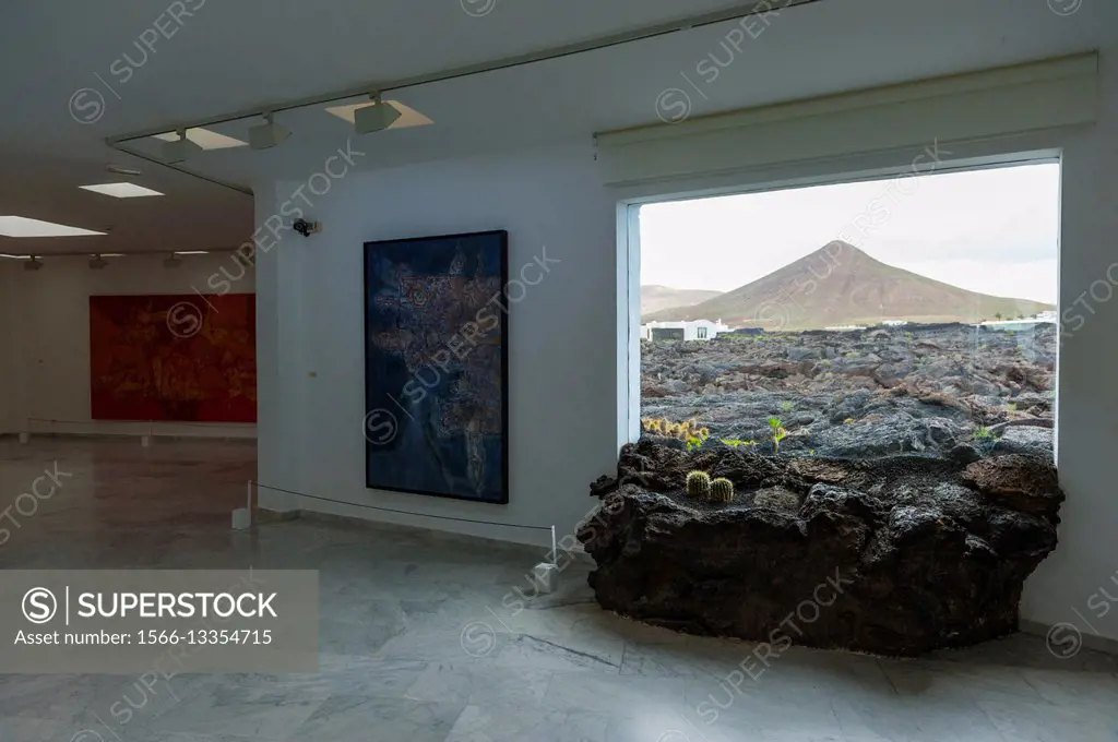 Spain, Canary islands, Lanzarote island, Tahiche, Foundation Cesar Manrique, house made by Manrique to include lava rocks in house architecture, lava ...