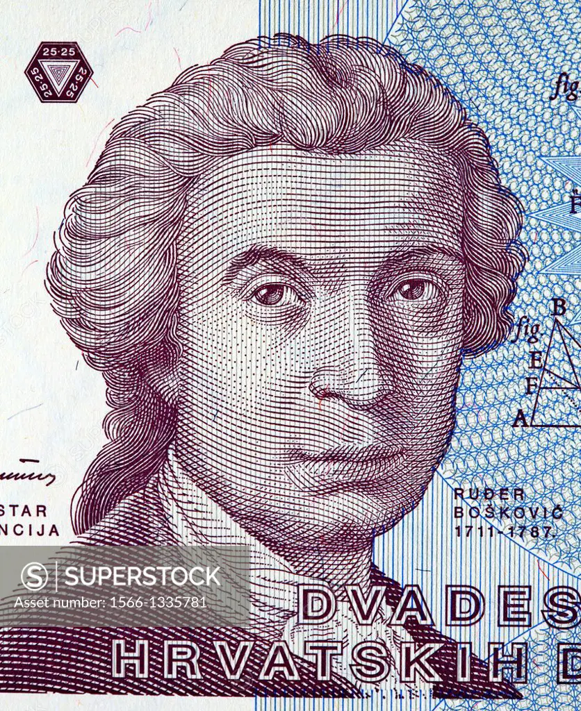 Portrait of Ruder Josip Boskovic from 25 Dinara banknotel, Croatia, 1991