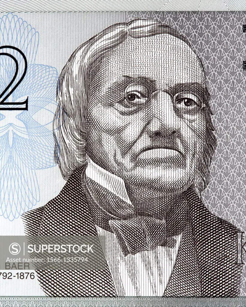 Portrait of K E von Baer from 2 Krooni banknote, Estonia, 1992