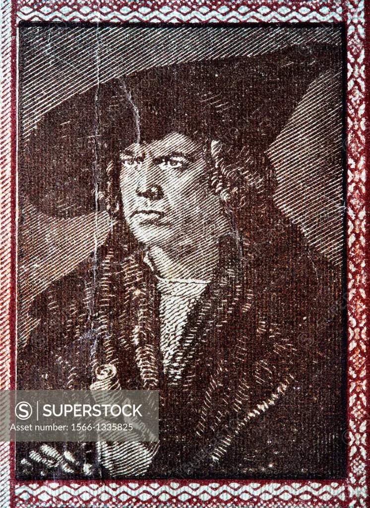 Portrait of merchant Imhof by A Durer from 5000 Mark banknote, Germany, 1922