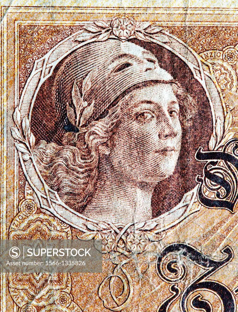 Minerva from 20 Mark banknote, Germany, 1914