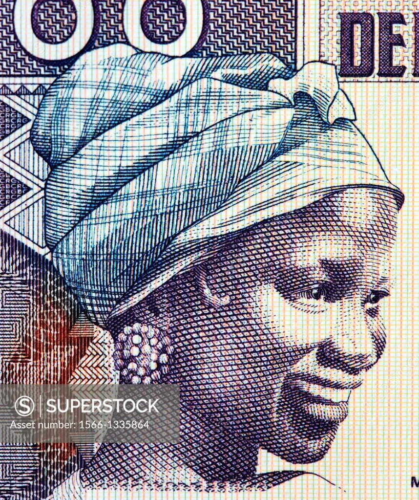 Portrait of young woman from 100 Francs banknote, Guinea, 1985