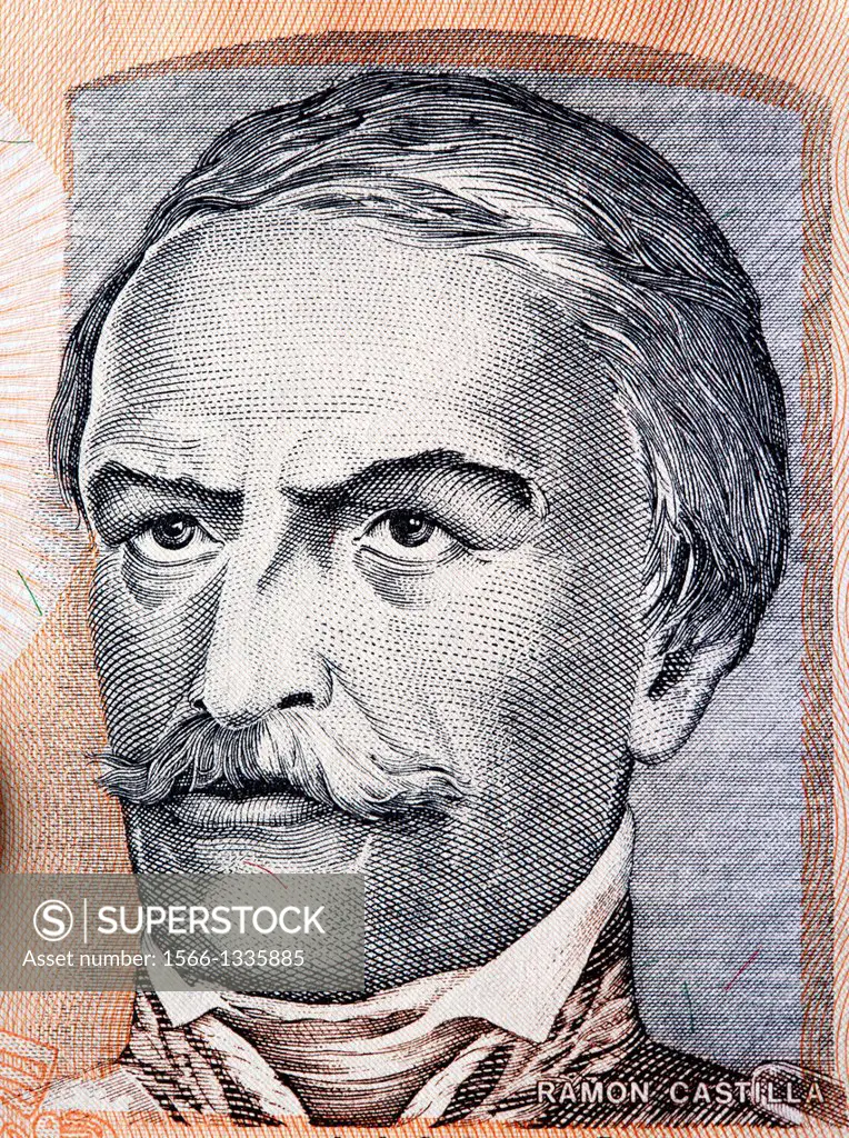 Portrait of Ramon Castilla from 100 Intis banknote, Peru, 1985