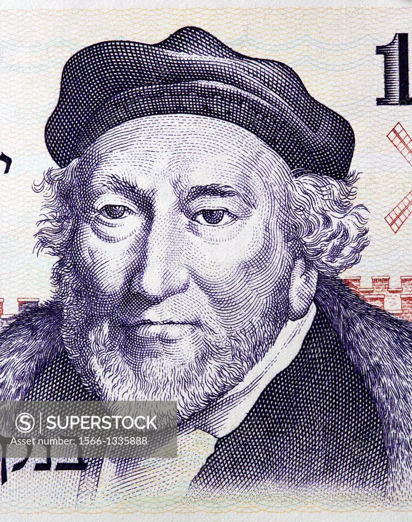 Portrait of Sir Moses Montefiore from 10 Lirot banknote, Israel, 1973