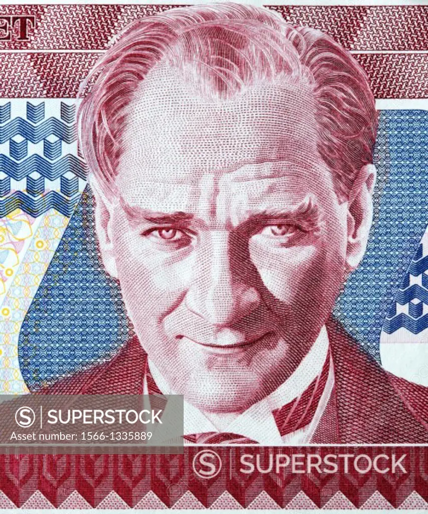 Portrait of President Kamel Ataturk from 1 New Lira banknote, Turkey, 2005