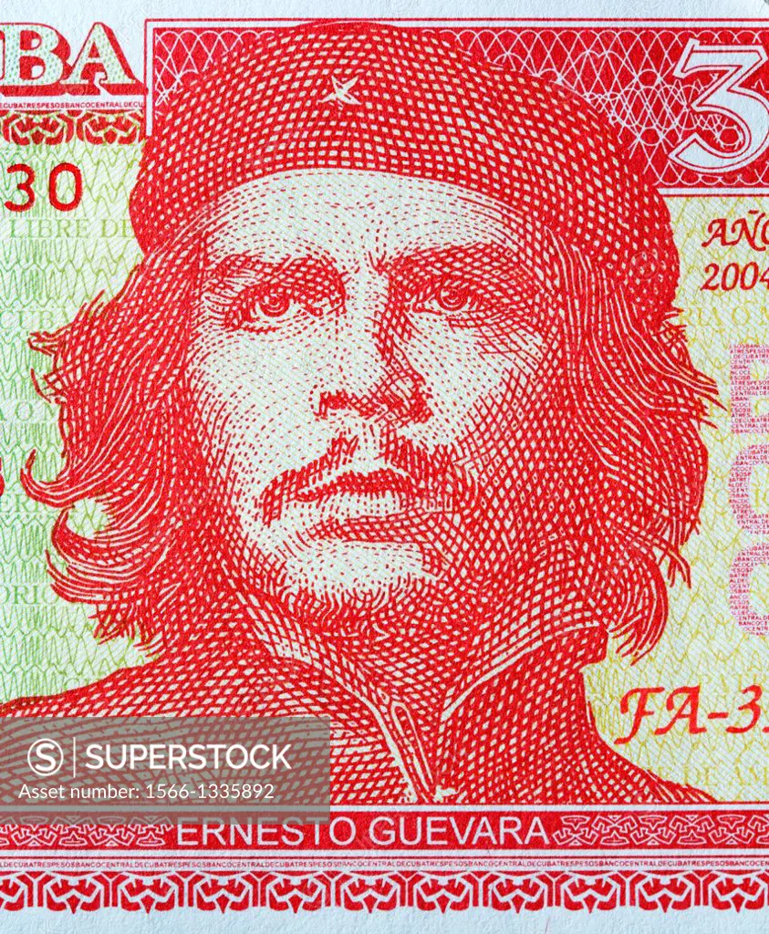 Portrait of Che Guevara from 3 Pesos banknote, Cuba, 2004