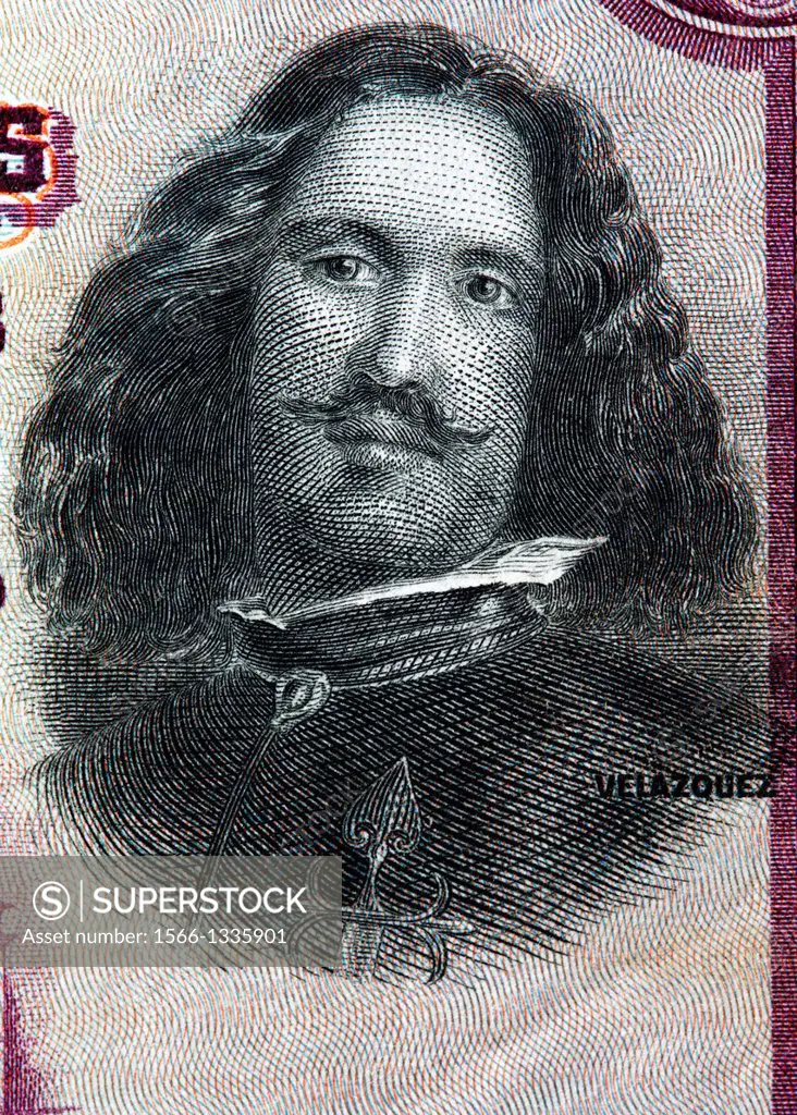 Portrait of Diego Velazquez from 50 Pesetas banknote, Spain, 1928