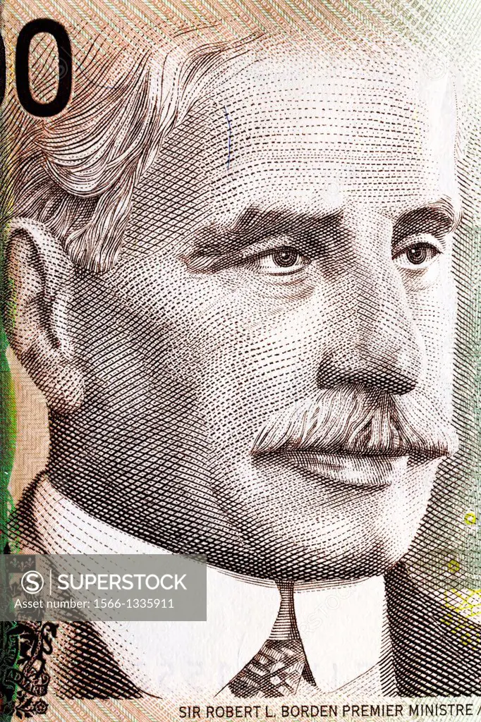 Portrait of Sir Robert Borden, prime minister 1911-1920, from 100 Dollars banknote, Canada, 2004